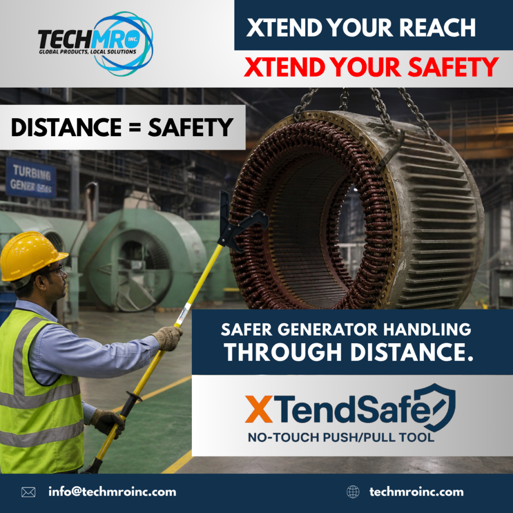 Generator stator suspended load handling during power plant outage maintenance using no-touch positioning methods